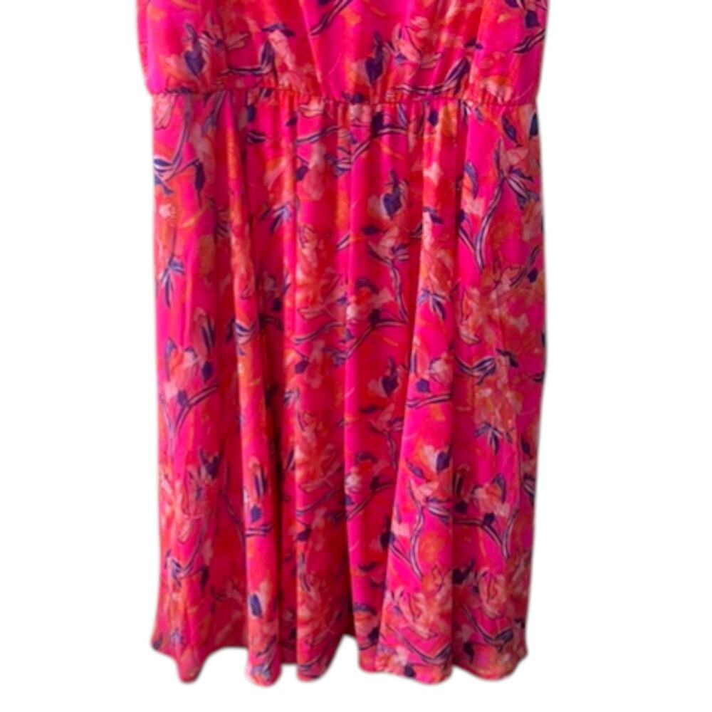 Torrid Bright Pink Floral Pleated Chiffon Midi Sleeveless Dress 22/24 3X New - Picture 5 of 6